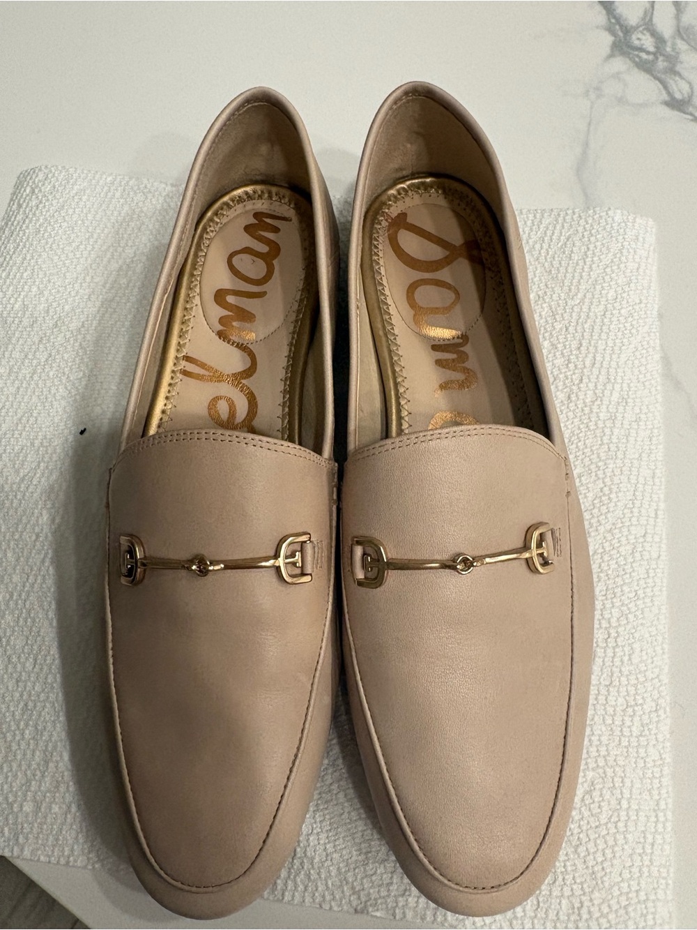 Sam Edelman Taupe Leather Loafers with Gold Hardware